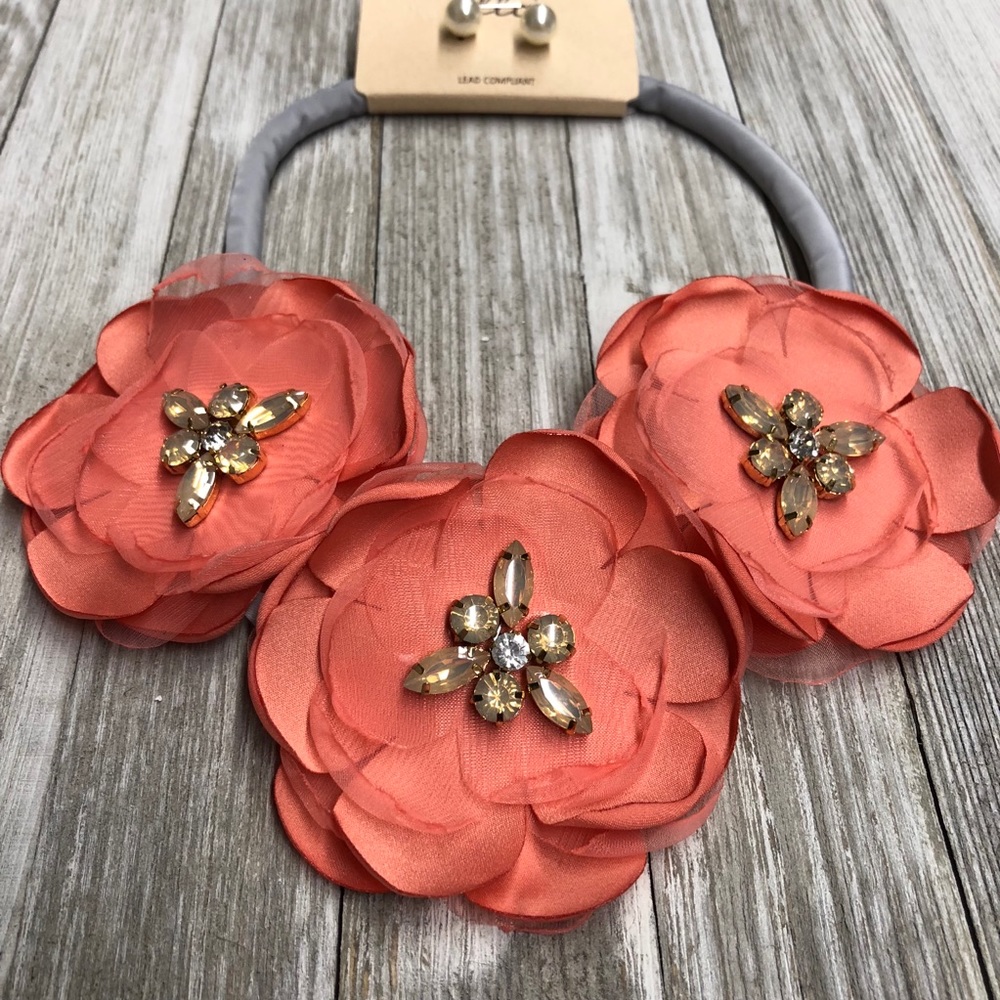 Fabric Floral Necklace and Earrings